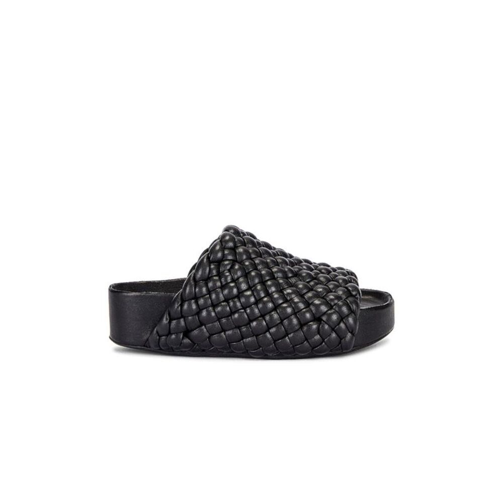 SIMON MILLER Womens Black 1-1/2" Platform Round Wedge Slip On Slide Sandals 36